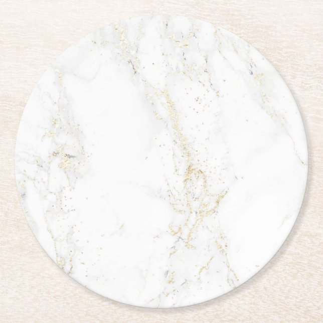 Dessous-de-verre Rond En Papier marbre blanc et or (Devant)