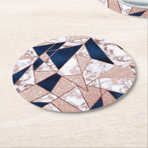 Dessous-de-verre Rond En Papier Marbre géométrique de la Parties scintillant Ros