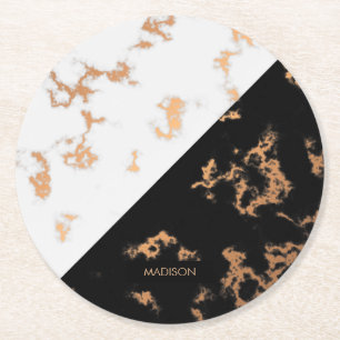 Dessous-de-verre Rond En Papier Marbre noir et blanc