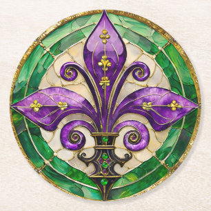 Dessous-de-verre Rond En Papier Mardi Gras Vitrail Fleur de lis