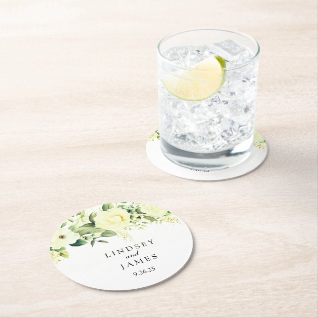 Dessous-de-verre Rond En Papier Mariage (En situation)