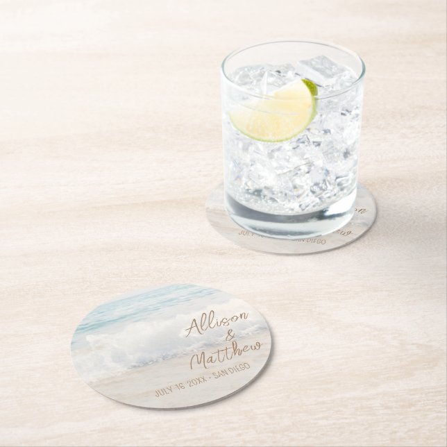 Dessous-de-verre Rond En Papier Mariage à la Plage | Mariage au Bord de Mer (En situation)