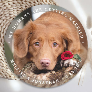 Dessous-de-verre Rond En Papier Mariage animal personnalisé Chien Photo Fiançaille