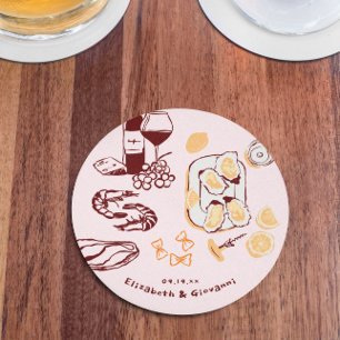 Dessous-de-verre Rond En Papier Mariage Art Doodle Rétro Fantaisiste
