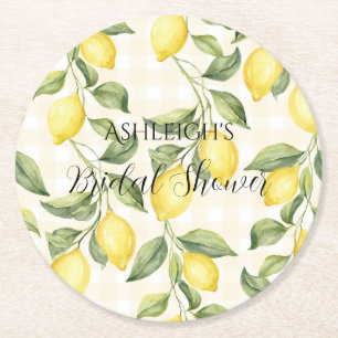 Dessous-de-verre Rond En Papier Mariage avec des citrons jaunes frais