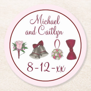 Dessous-de-verre Rond En Papier Mariage Bells Fleurs Bow Cravate Bridal Rose Bouqu