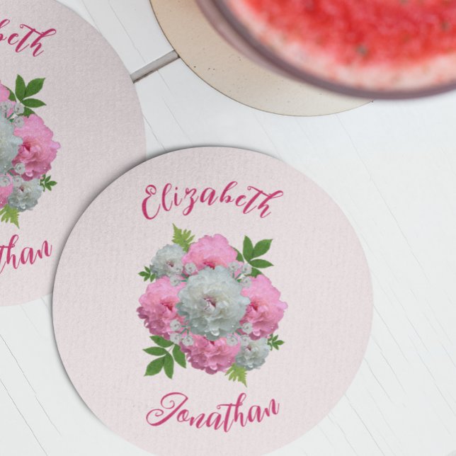 Dessous-de-verre Rond En Papier Mariage Bouquet de Pivoines (Créateur téléchargé)