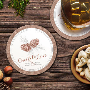 Dessous-de-verre Rond En Papier Mariage brun cône de pin d'hiver encourage à aimer