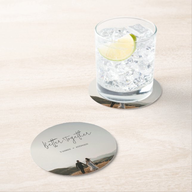 Dessous-de-verre Rond En Papier Mariage Chic Photo Moderne (En situation)