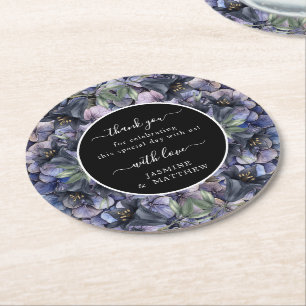 Dessous-de-verre Rond En Papier Mariage Chic Remerciement Classique Floral Noir Lu