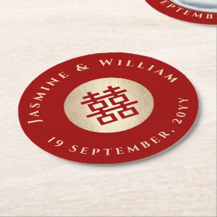 Dessous-de-verre Rond En Papier Mariage chinois à double bonheur
