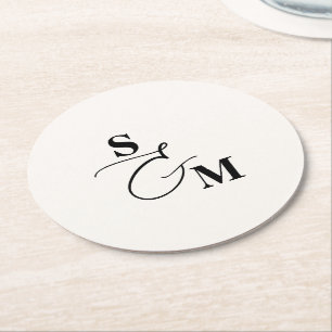 Dessous-de-verre Rond En Papier Mariage Classique Monogramme Écriture Moderne
