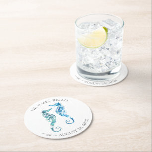 Dessous-de-verre Rond En Papier Mariage côtier Seahorse