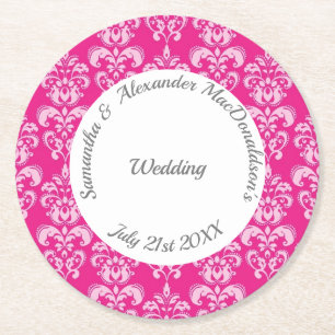 Dessous-de-verre Rond En Papier Mariage damassé rose chaud