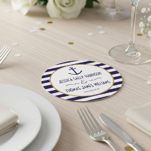Dessous-de-verre Rond En Papier Mariage d'Ancre de la marine nautique et de la ban