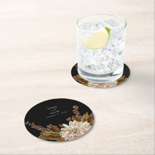 Dessous-de-verre Rond En Papier Mariage de automne d'aquarelle noire florale d'aut