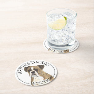 Dessous-de-verre Rond En Papier Mariage de chien de boîte à broches personnalisé