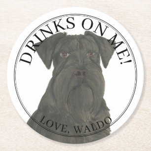 Dessous-de-verre Rond En Papier Mariage de chien Scnahuzer noir personnalisé