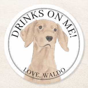 Dessous-de-verre Rond En Papier Mariage de chien Vizsla personnalisé