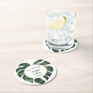 Dessous-de-verre Rond En Papier Mariage de feuille de palme tropicale