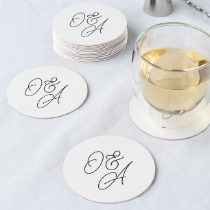 Dessous-de-verre Rond En Papier Mariage de monogramme noir et blanc surdimensionné