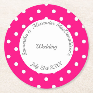 Dessous-de-verre Rond En Papier Mariage de polkadot rose et blanc