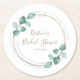 Dessous-de-verre Rond En Papier Mariage de script de café Eucalyptus Watercolor mo