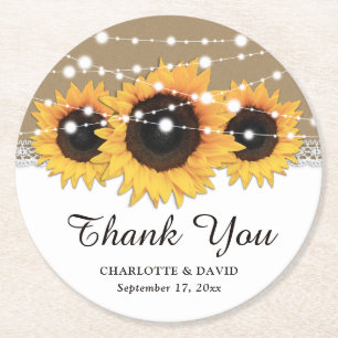 Dessous-de-verre Rond En Papier Mariage de tournesol en dentelle papier Kraft
