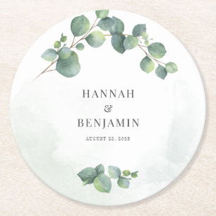 Dessous-de-verre Rond En Papier Mariage de verdure florale Eucalyptus