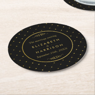 Dessous-de-verre Rond En Papier Mariage d'effet Black & Gold moderne
