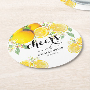 Dessous-de-verre Rond En Papier Mariage d'été moderne Lemon Boho