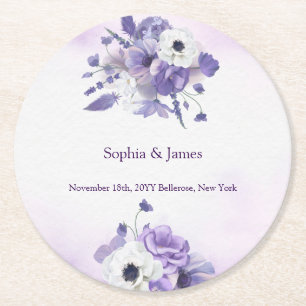 Dessous-de-verre Rond En Papier Mariage élégant aquarelle violette