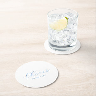 Dessous-de-verre Rond En Papier Mariage élégant bleu et blanc de style côtier chic