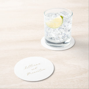 Dessous-de-verre Rond En Papier Mariage Élégant Neutre Classique