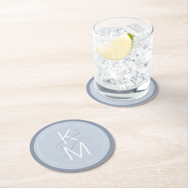 Dessous-de-verre Rond En Papier Mariage en marbre liquide ID888 bleu (En situation)