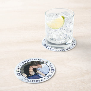 Dessous-de-verre Rond En Papier Mariage ENREGISTRER LA DATE Ancre nautique Photo f