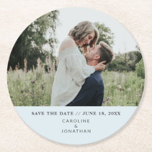 Dessous-de-verre Rond En Papier Mariage Enregistrer la date Photo Simple Minimal B