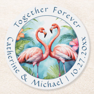 Dessous-de-verre Rond En Papier Mariage Flamant rose