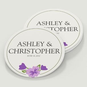 Dessous-de-verre Rond En Papier Mariage Fleur sauvage couleur d'eau violet