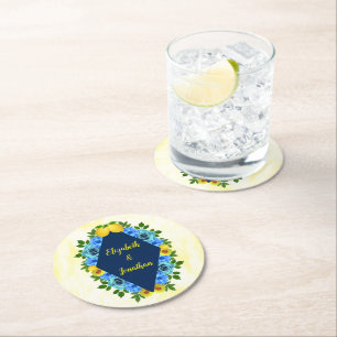 Dessous-de-verre Rond En Papier Mariage floral citron soleil