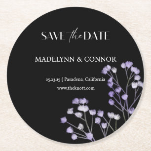 Dessous-de-verre Rond En Papier Mariage floral noir et blanc Enregistrer la date