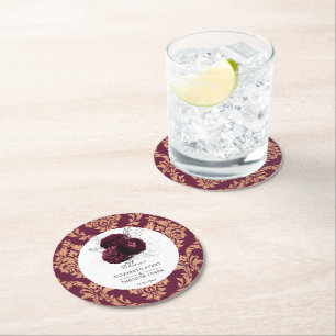 Dessous-de-verre Rond En Papier Mariage floral personnalisé Burgundy serviettes Pa
