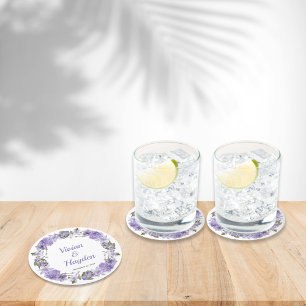 Dessous-de-verre Rond En Papier Mariage Floral pourpre doux