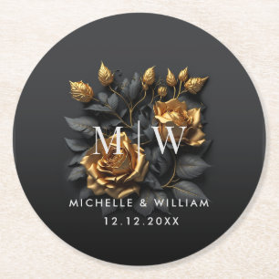 Dessous-de-verre Rond En Papier Mariage gothique Rose d'or noir
