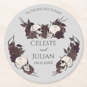 Dessous-de-verre Rond En Papier Mariage gris floral gothique jusqu'à la mort