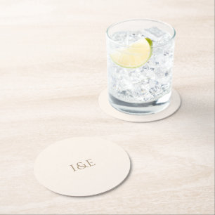 Dessous-de-verre Rond En Papier Mariage minimaliste moderne ivoire monogramme