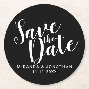 Dessous-de-verre Rond En Papier Mariage minimaliste noir et blanc Enregistrer la d
