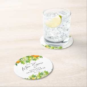 Dessous-de-verre Rond En Papier Mariage Moderne d'Été Oranges Citron Citrus