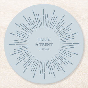 Dessous-de-verre Rond En Papier Mariage moderne Slate Blue Sunburst
