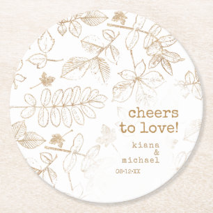 Dessous-de-verre Rond En Papier Mariage Motif feuille d'or Cheers to Love ID655